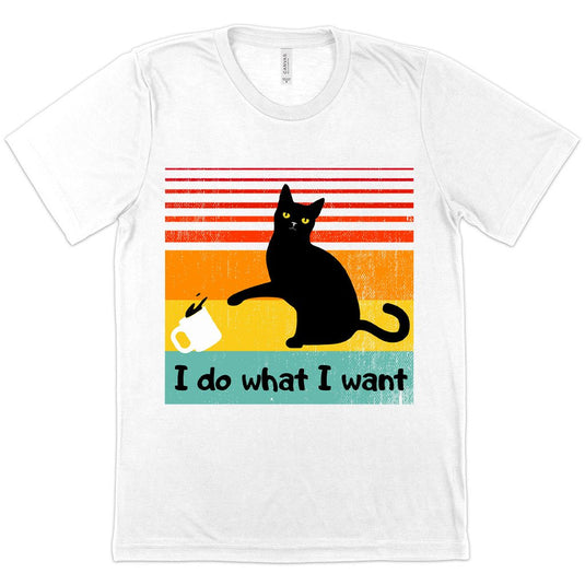 I Do What I Want Black Cat Funny Print T-Shirt - Funniest Tee Shirts