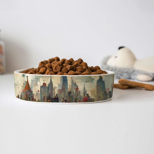 New York Design Pet Bowl - Printed Dog Bowl - Skyscraper Pet Food Bowl